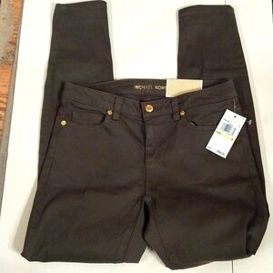 Michael Kors NWT "Izzy Skinny" Mid Rise Jeans Olive Green Gold Hardware Size 4